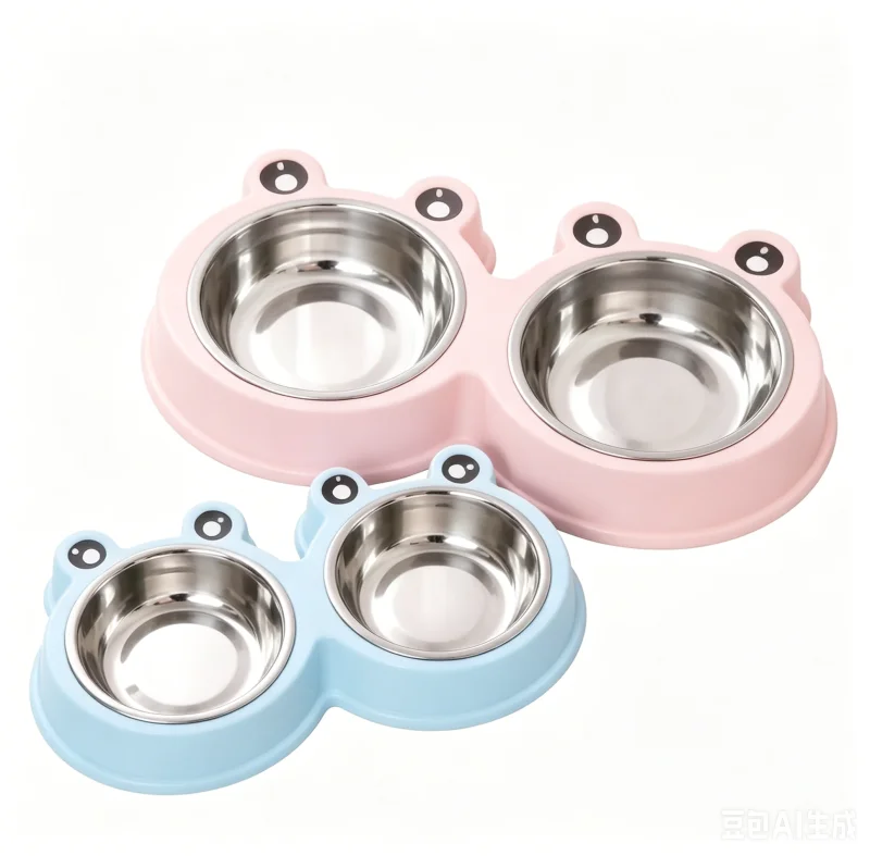Plastic Pet Bowls and Double Feeding Bowls - Large frog-style double bowl