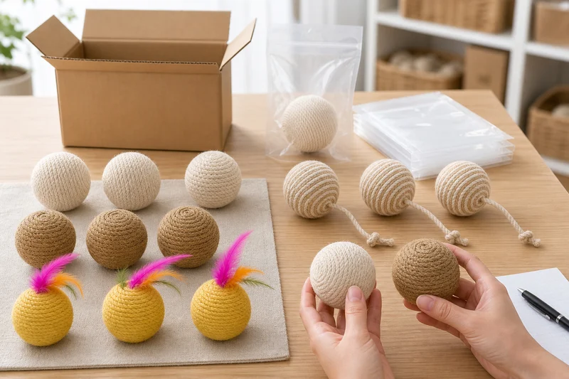 Sisal cat toy variants arranged for B2B sample and packaging review